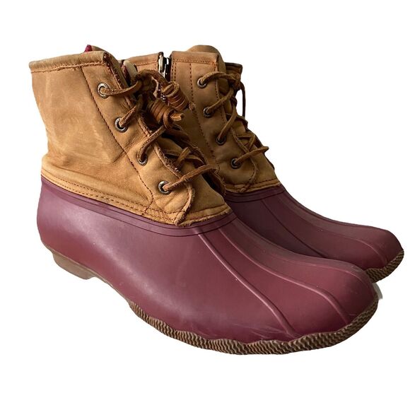 Sperry 11 Saltwater Duck Boots Brown Maroon Leather Rubber Rain - Picture 1 of 12
